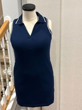 SPANX Navy Sleeveless Polo dress with White Trim